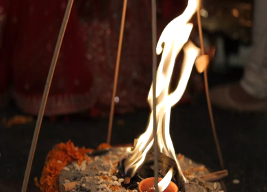 A shot of rituals being performed at an Indian Wedding in India