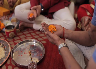 A Slow Motion Shot of an Indian Wedding where rituals are being performed in India