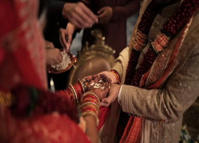 A shot of rituals being performed at an Indian Wedding in India