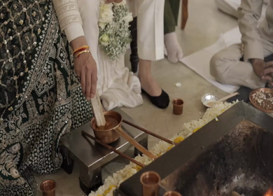 A Slow Motion Shot of an Indian Wedding where rituals are being performed in India