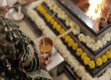 A Slow Motion Shot of an Indian Wedding where rituals are being performed in India