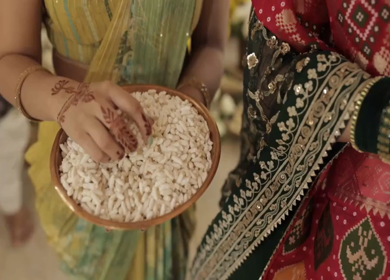 A Slow Motion Shot of an Indian Wedding where rituals are being performed in India