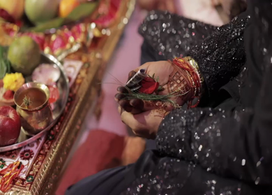 A Slow Motion Shot of an Indian Wedding where rituals are being performed in India