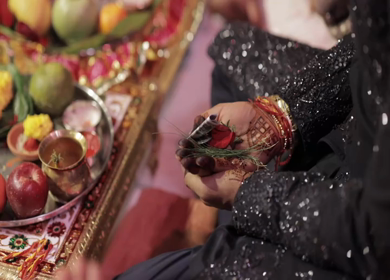 A Slow Motion Shot of an Indian Wedding where rituals are being performed in India