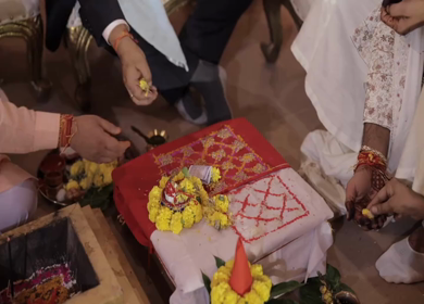 A Slow Motion Shot of an Indian Wedding where rituals are being performed in India