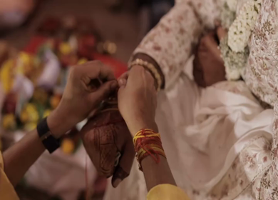 A Slow Motion Shot of an Indian Wedding where rituals are being performed in India