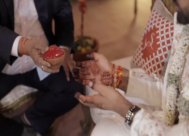 A Slow Motion Shot of an Indian Wedding where rituals are being performed in India