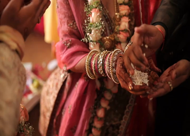 A shot of rituals being performed at an Indian Wedding in India