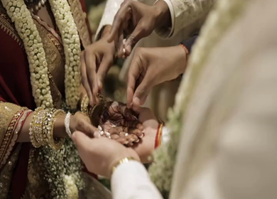 A Slow Motion Shot of an Indian Wedding where rituals are being performed in India