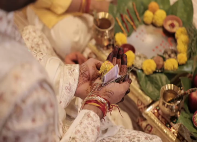 A Slow Motion Shot of an Indian Wedding where rituals are being performed in India