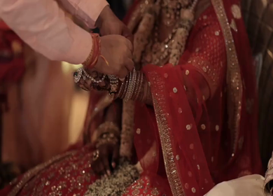 A Slow Motion Shot of an Indian Wedding where rituals are being performed in India