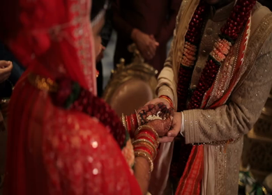 A shot of an Indian Wedding where rituals are being performed at New Delhi, India