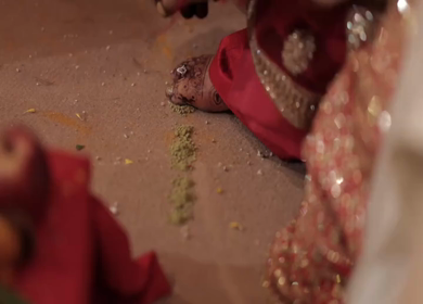 A Slow Motion Shot of an Indian Wedding where rituals are being performed in India