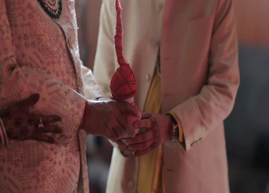 A Slow Motion Shot of an Indian Wedding where rituals are being performed in India