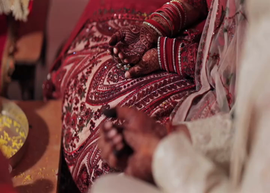 A Slow Motion Shot of an Indian Wedding where rituals are being performed in India