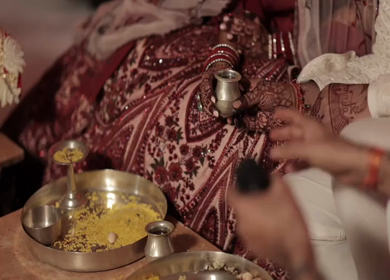 A Slow Motion Shot of an Indian Wedding where rituals are being performed in India