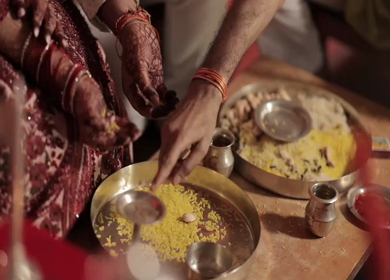 A Slow Motion Shot of an Indian Wedding where rituals are being performed in India