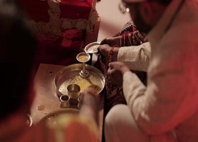 A Slow Motion Shot of an Indian Wedding where rituals are being performed in India