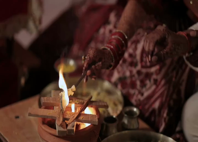 A Slow Motion Shot of an Indian Wedding where rituals are being performed in India