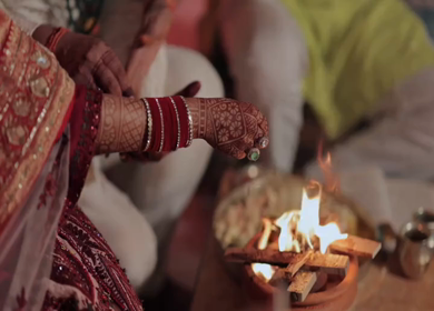 A Slow Motion Shot of an Indian Wedding where rituals are being performed in India