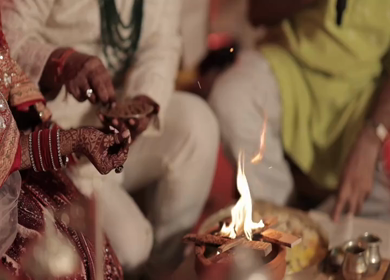 A Slow Motion Shot of an Indian Wedding where rituals are being performed in India