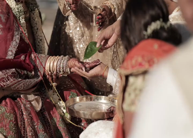 A Slow Motion Shot of an Indian Wedding where rituals are being performed in India