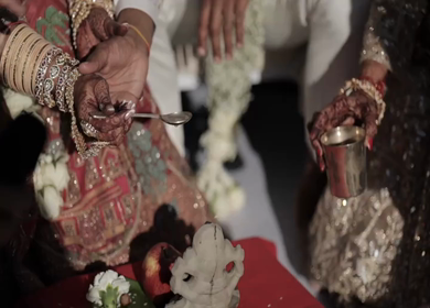 A Slow Motion Shot of an Indian Wedding where rituals are being performed in India