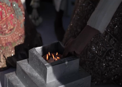 A Slow Motion Shot of an Indian Wedding where rituals are being performed in India