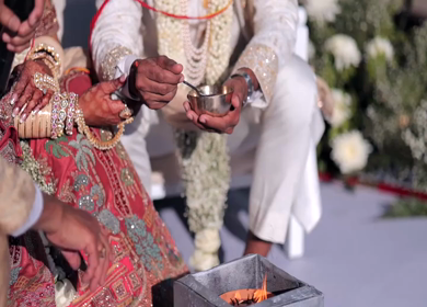 A Slow Motion Shot of an Indian Wedding where rituals are being performed in India