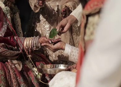 A Slow Motion Shot of an Indian Wedding where rituals are being performed in India