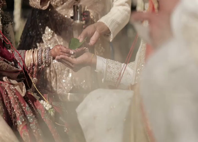 A Slow Motion Shot of an Indian Wedding where rituals are being performed in India