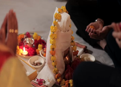 A Slow Motion Shot of an Indian Wedding where rituals are being performed in India