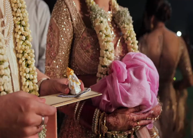 A Slow Motion Shot of an Indian Wedding where rituals are being performed in India