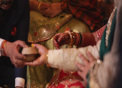 A shot of an Indian Wedding where rituals are being performed at New Delhi, India