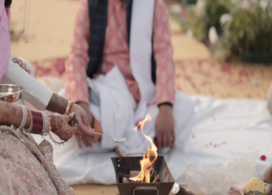 A Slow Motion Shot of an Indian Wedding where rituals are being performed in India