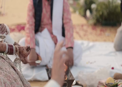 A Slow Motion Shot of an Indian Wedding where rituals are being performed in India