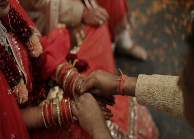 A shot of an Indian Wedding where rituals are being performed at New Delhi, India