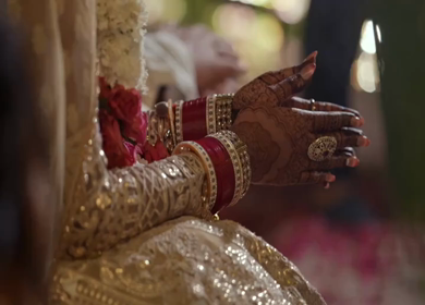 A Slow Motion Shot of an Indian Wedding where rituals are being performed in India