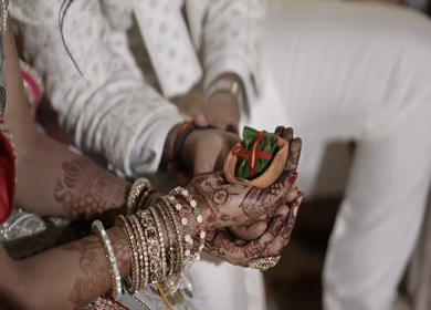 A Slow Motion Shot of an Indian Wedding where rituals are being performed in India