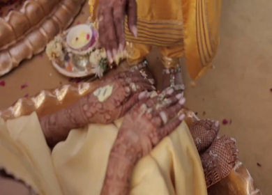 A Slow Motion Shot of an Indian Wedding where rituals are being performed in India