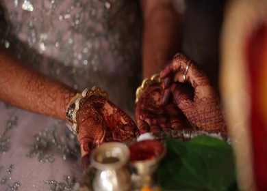 A Slow Motion Shot of Rituals being done with an Indian Bride at her Indian Wedding in India
