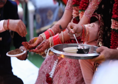 A Slow Motion Shot of Rituals being done with an Indian Couple at their Indian Wedding 