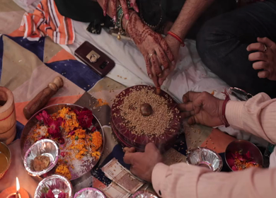 A Slow Motion Shot of Rituals being done with an Indian Couple at their Indian Wedding 