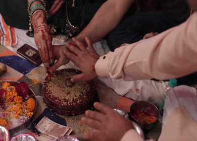 A Slow Motion Shot of Rituals being done with an Indian Couple at their Indian Wedding