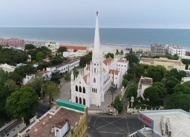 8th May,2020: An aerial shot of San Thome Church in Chennai during the COVID-19 in India