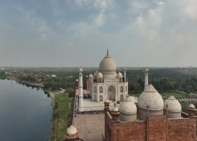 A Beautiful Aerial Shot of Taj Mahal at Agra in India