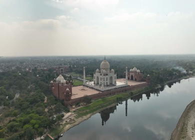 A Beautiful Aerial Shot of Taj Mahal at Agra in India