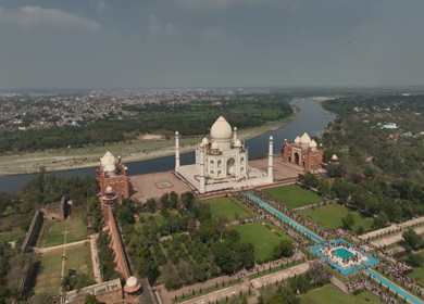 A Beautiful Aerial Shot of Taj Mahal at Agra in India