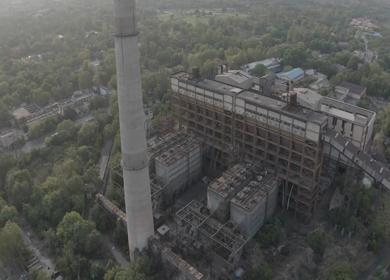 An aerial shot of a Thermal plant during Covid-19 Lockdown at New Delhi,India
