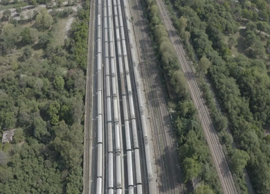An aerial shot of the trains on standstill position during Covid-19 